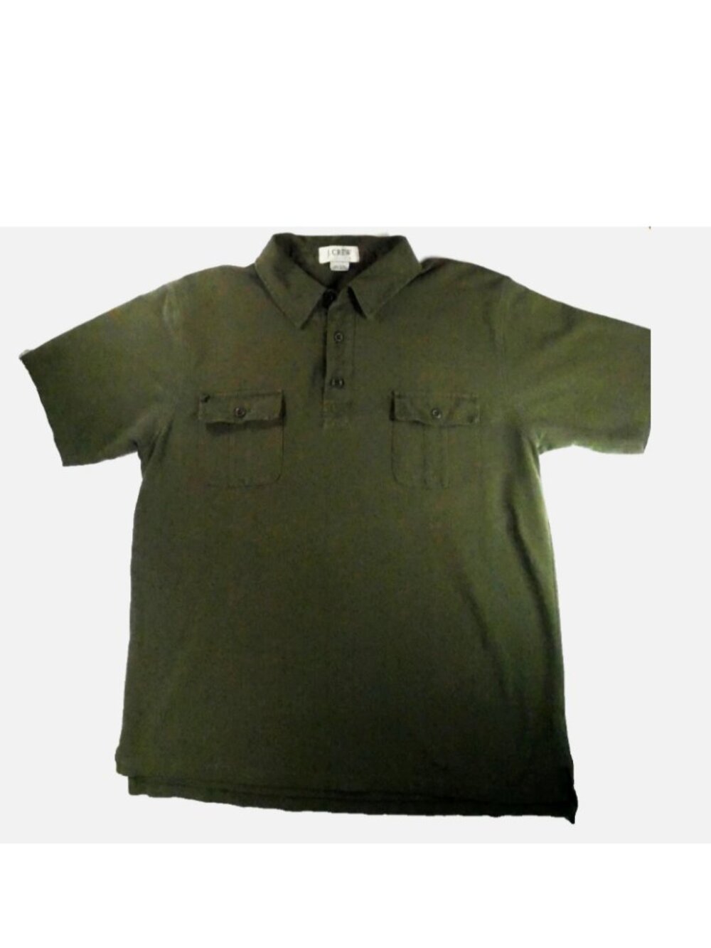 Vintage J.CREW Utility Polo Shirt Sz L Green Mens Short Sleeve Cotton Excellent